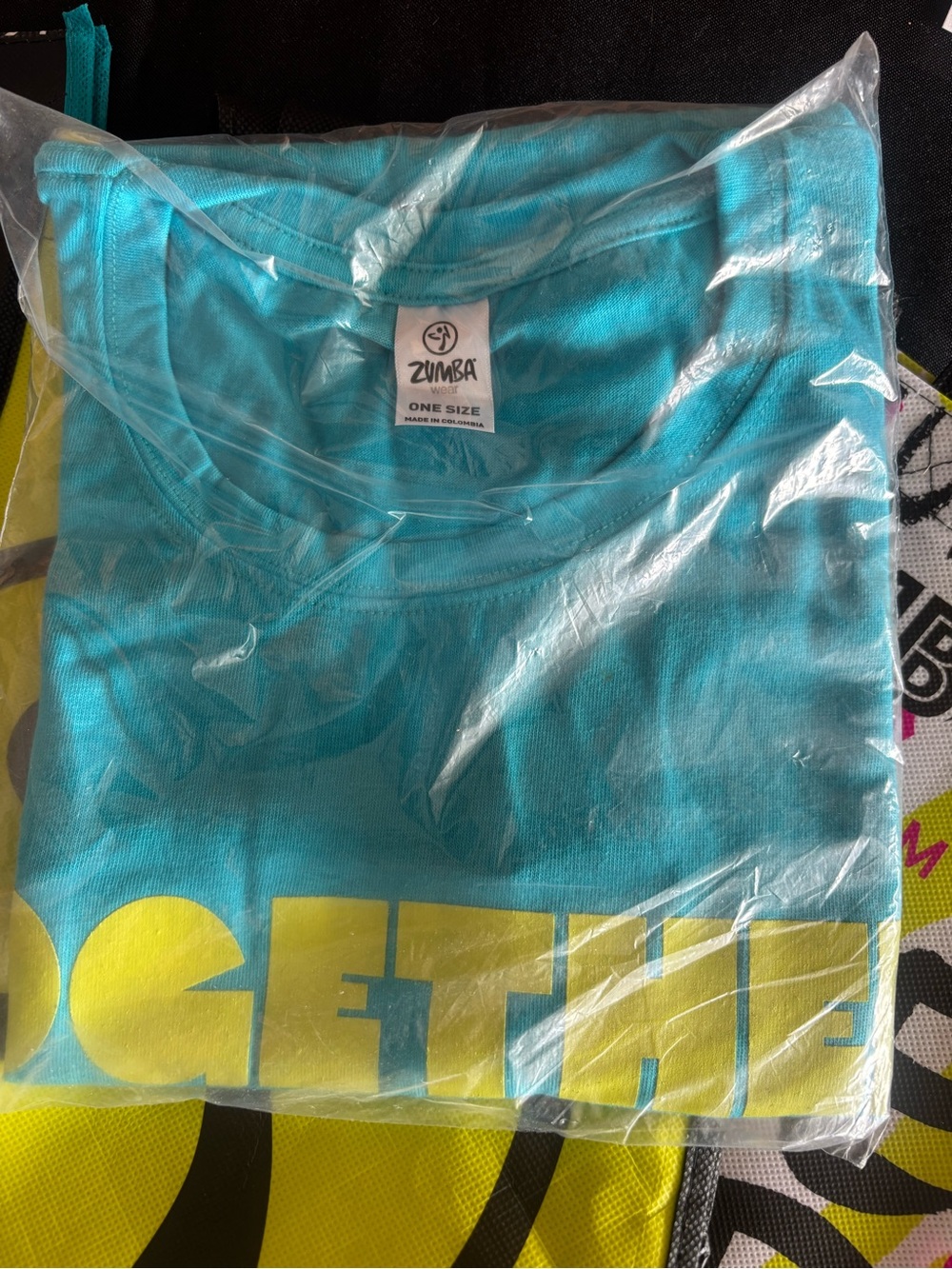 Zumba Turquoise Graphic Tee with Yellow Print